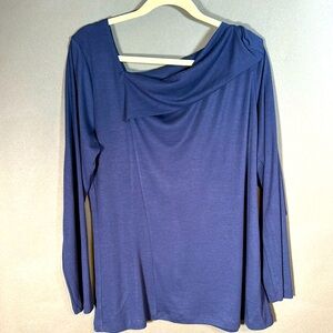 Lord & Taylor asymmetrical top, longs sleeve, blue, XXL, NWT